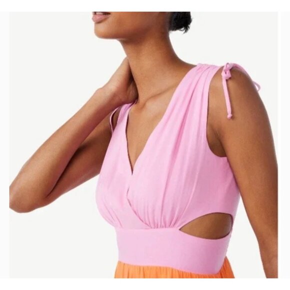 Scoop Women Color Block Cut-Out Tiered Sleeveless Maxi Dress Size M (8-10) - Picture 9 of 15